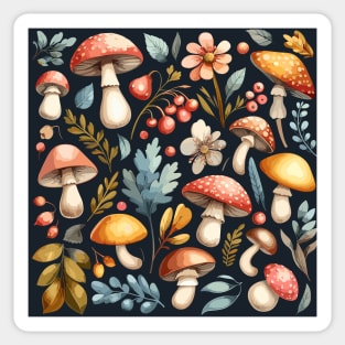 Mushroom Pattern on Dusty Dark Blue Sticker